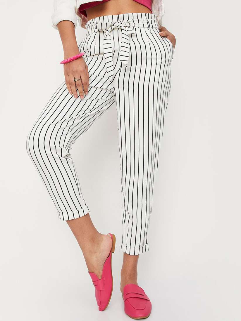 Vertical striped trousers on sale