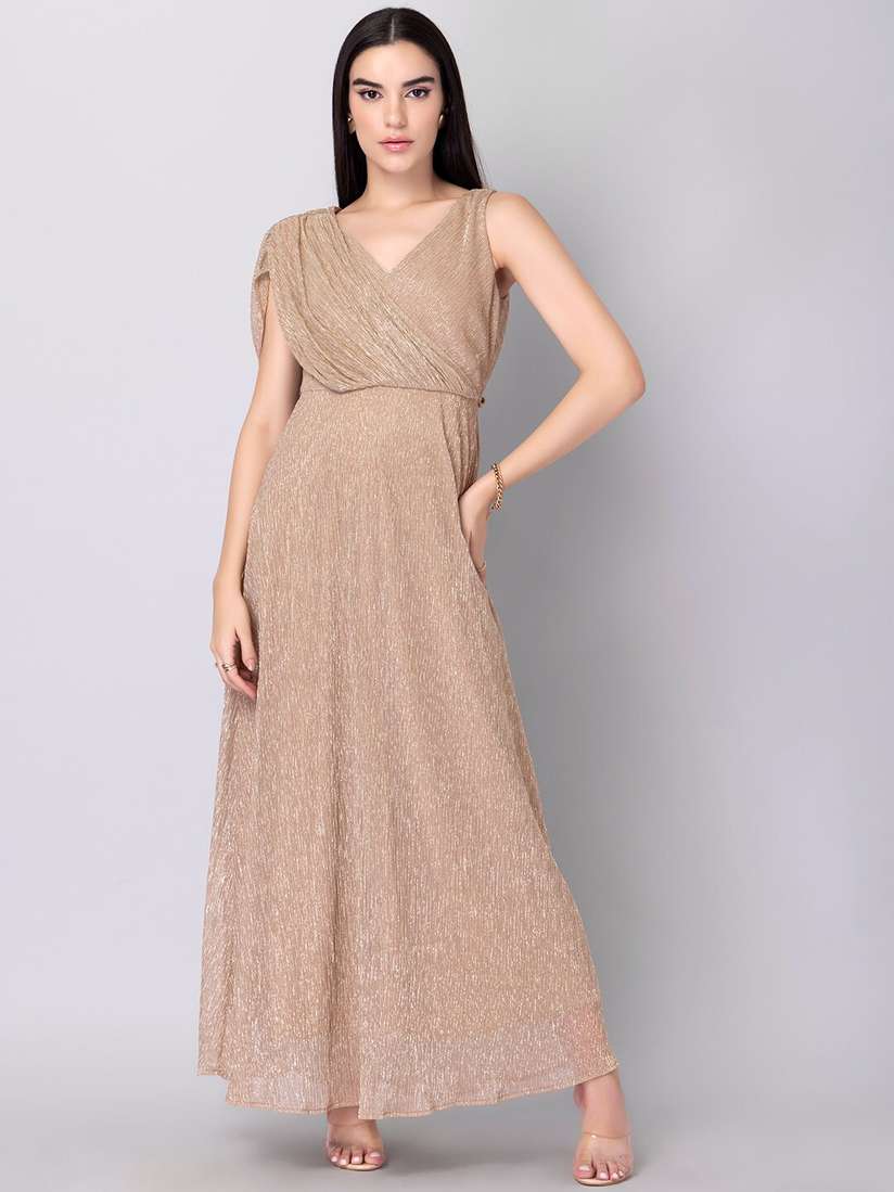 Brown Faballey Maxi Dress Buy FabAlley Brown Polka Dots Georgette
