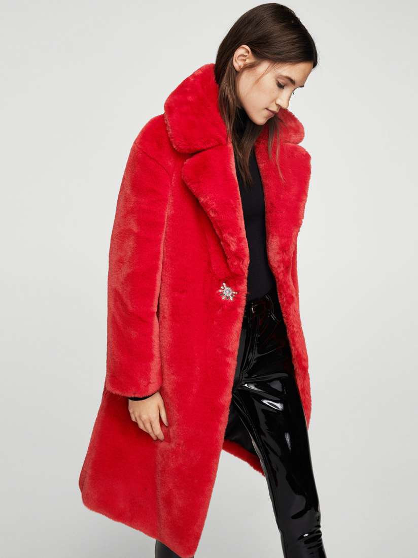 Mango red fur coat shop