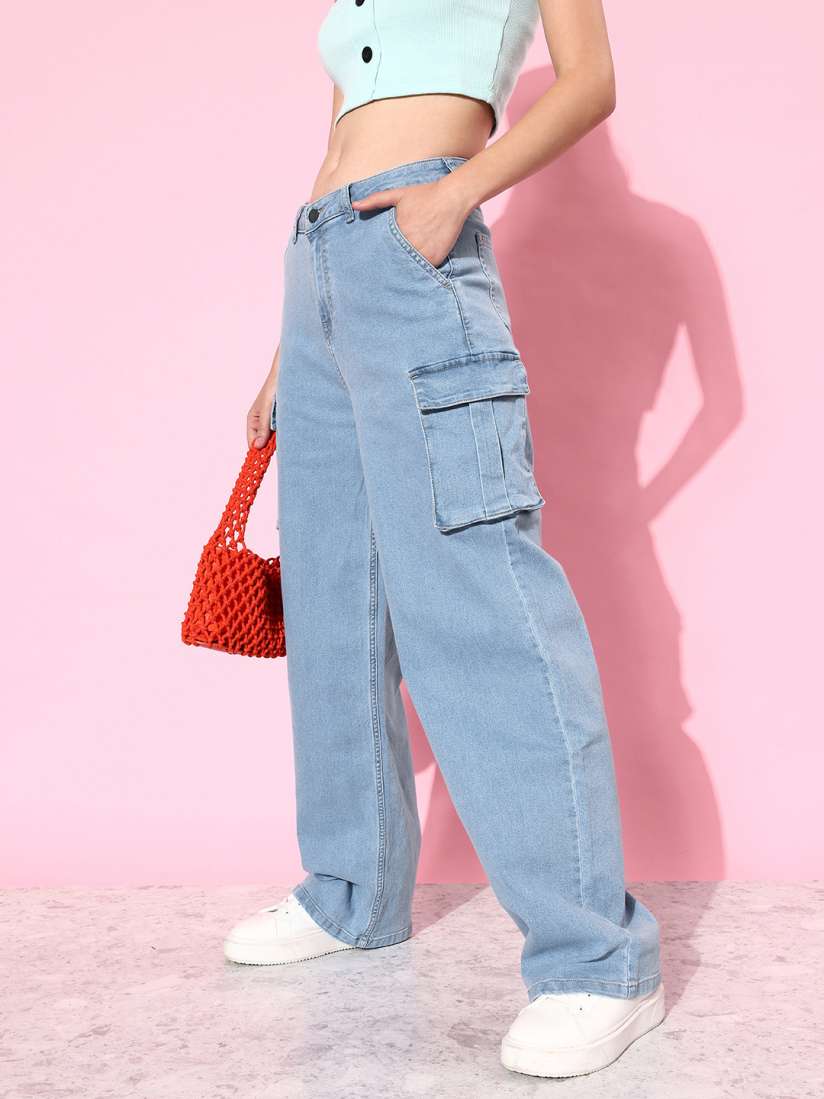 Buy DressBerry Women Shady Blue Cargo Straight We May Party Neutility Jeans Jeans for Women 21426904 Myntra