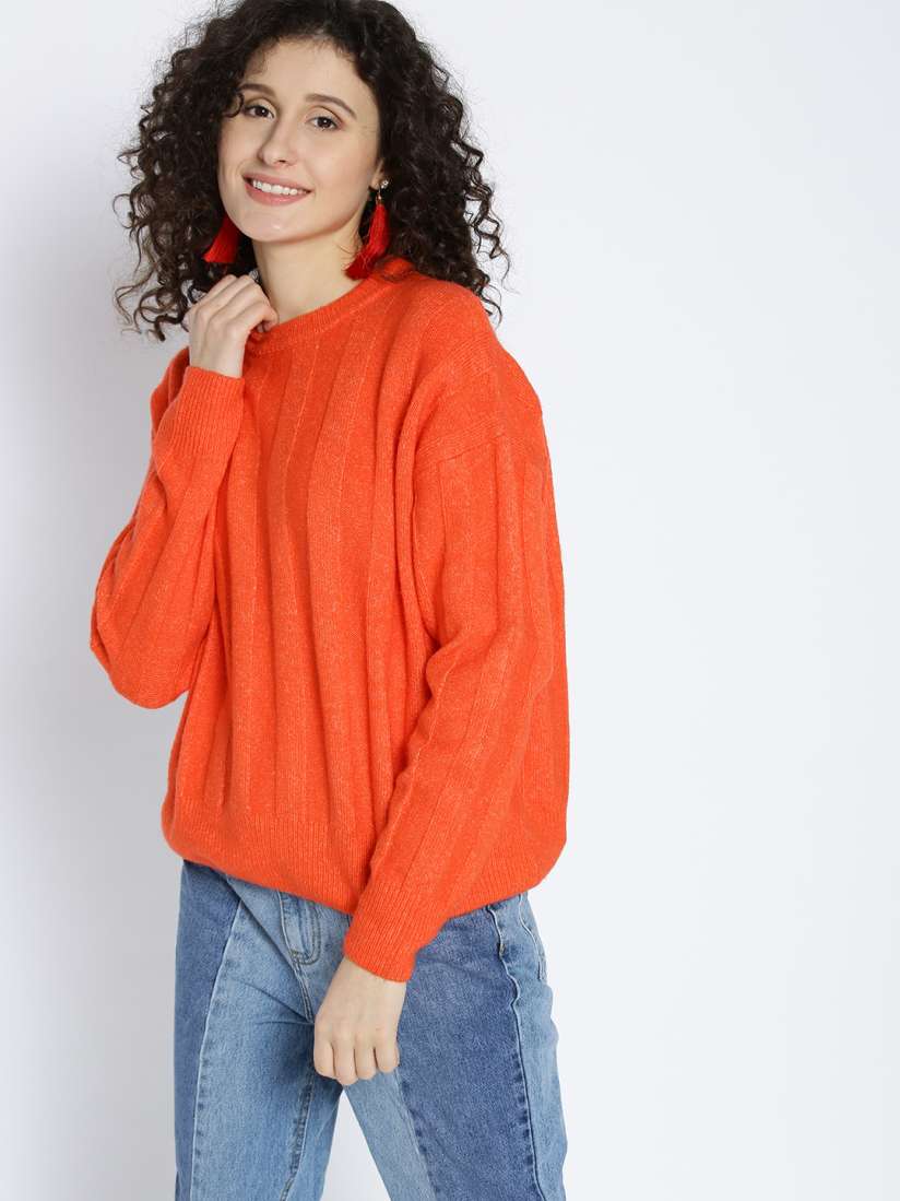 Buy MANGO Women Orange Self Striped Sweater Sweaters for Women 2142903 Myntra