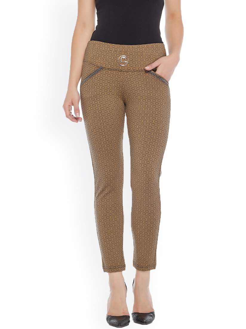 Buy Xblues Khaki Printed Skinny Fit Treggings Jeggings for Women 2143561 Myntra