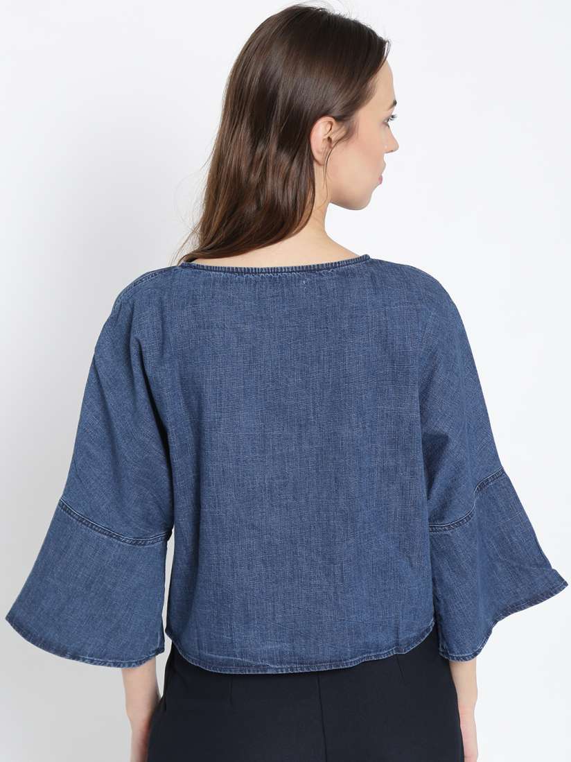 Buy MANGO Women Blue Solid Denim Pure Cotton Top Tops for Women 2144082 Myntra