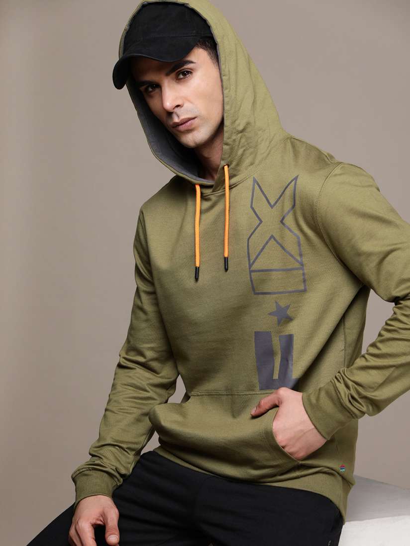 Buy FORCE IX Pure Cotton Brand Logo Printed Hooded Sweatshirt Sweatshirts for Men 21441110 Myntra