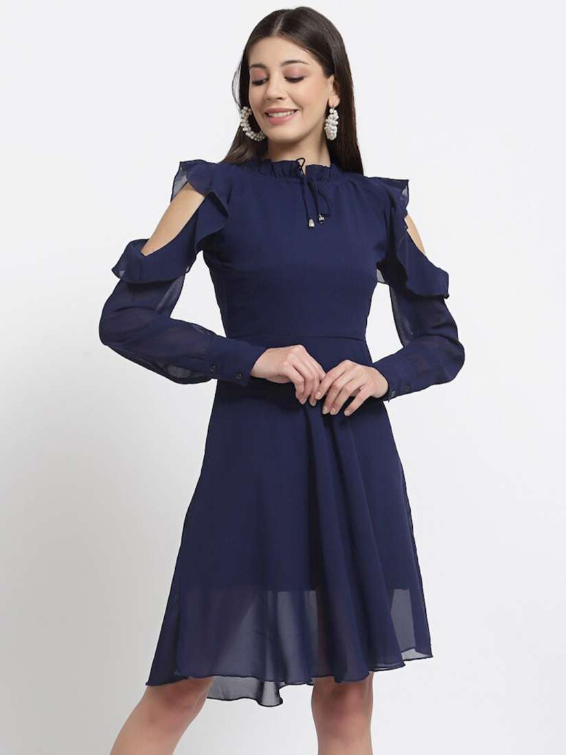 Buy aayu Tie Up Neck Cold Shoulder Sleeves Fit Flare Dress Dresses for Women 21446508 Myntra