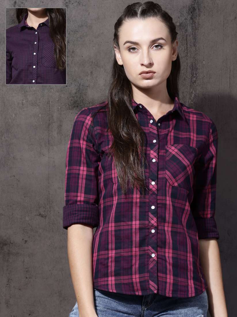 Roadster women's checkered casual reversible shirt hot sale