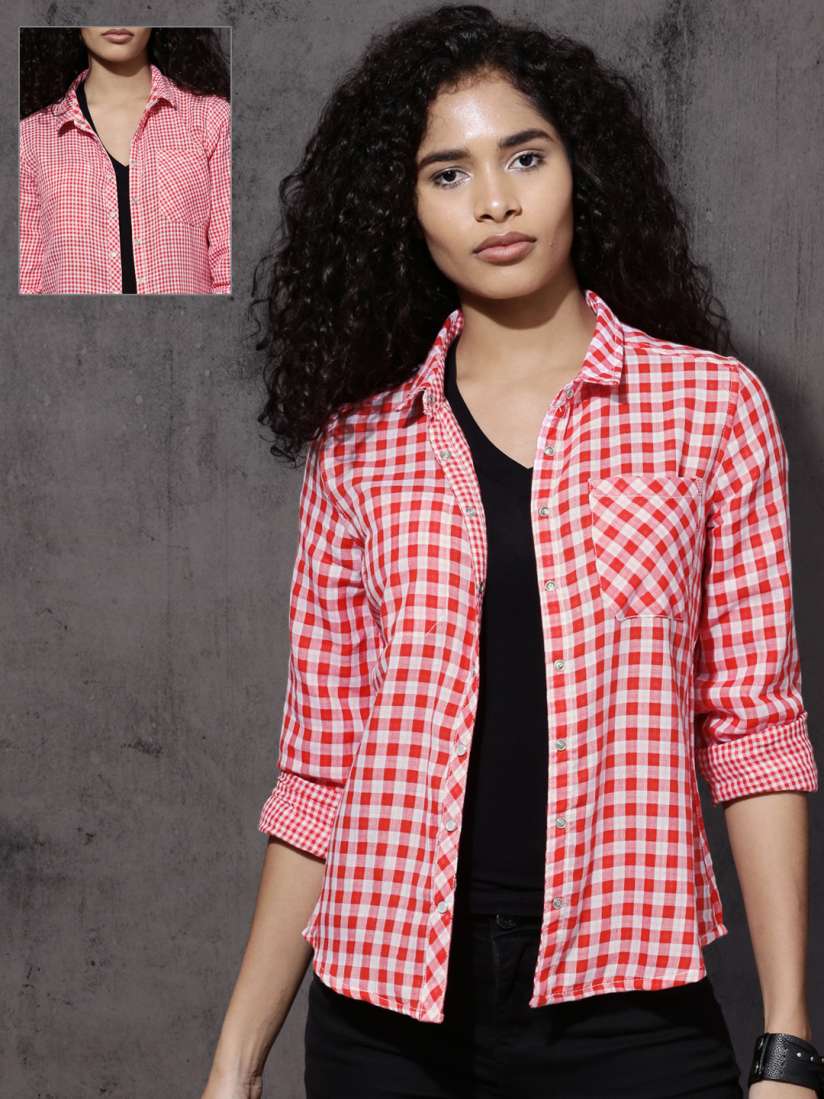 Buy Roadster Women Red White Regular Fit Reversible Checked Casual Shirt Shirts for Women 2145676 Myntra