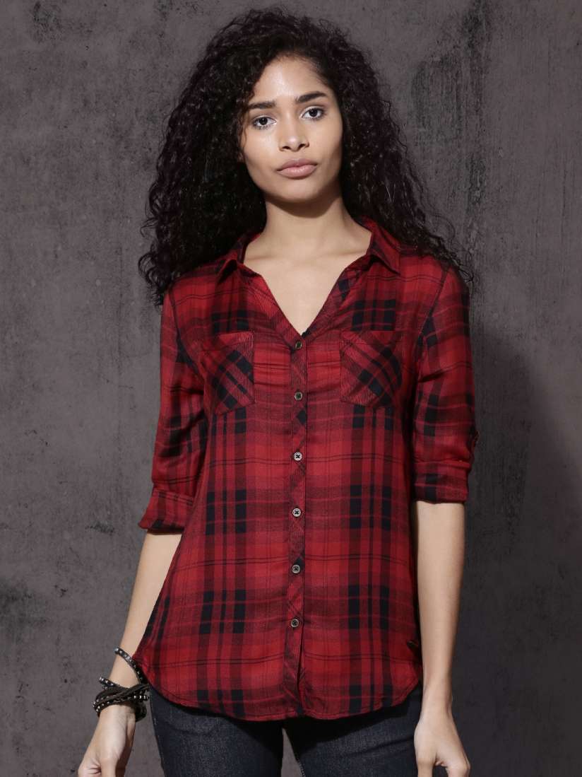 Roadster women's checkered casual shirt discount
