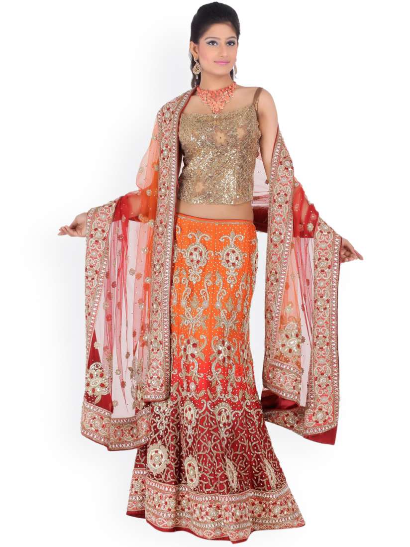 Buy Chhabra 555 Orange Red Embellished Semi Stitched Lehenga Choli With Dupatta Lehenga Choli for Women 2145956 Myntra