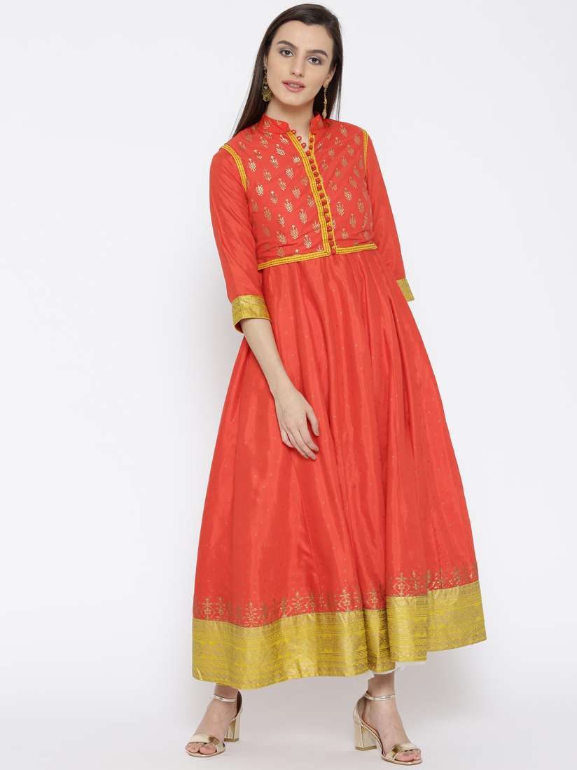 Buy Biba Women Orange Printed Anarkali Kurta with Ethnic Jacket Kurtas for Women 2146053 Myntra