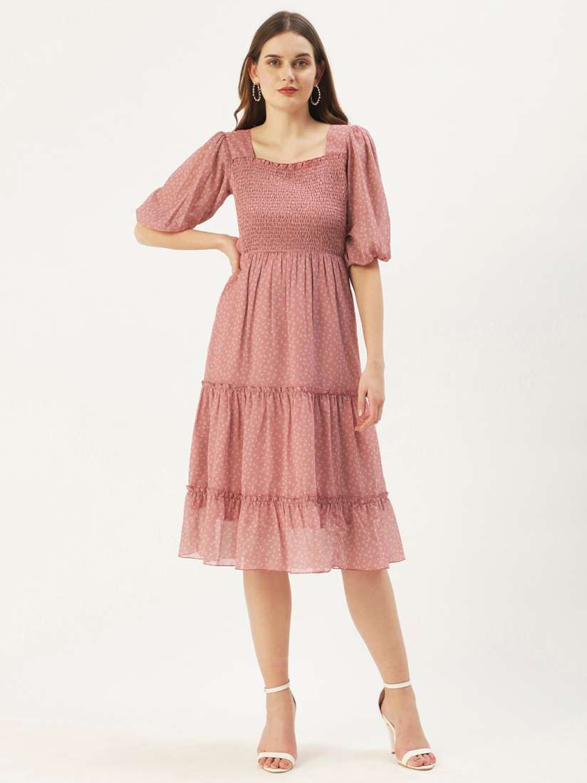 Smocked square neck dress store