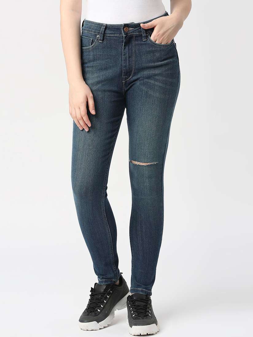 Buy Pepe Jeans Women Blue Skinny Fit High-Rise Slash Knee Light