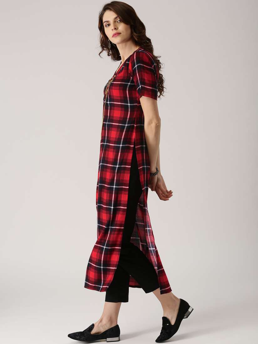 Libas women's checkered straight kurta clearance