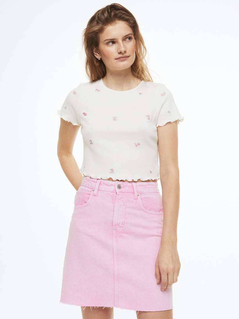 Pink denim skirt h&m cheap