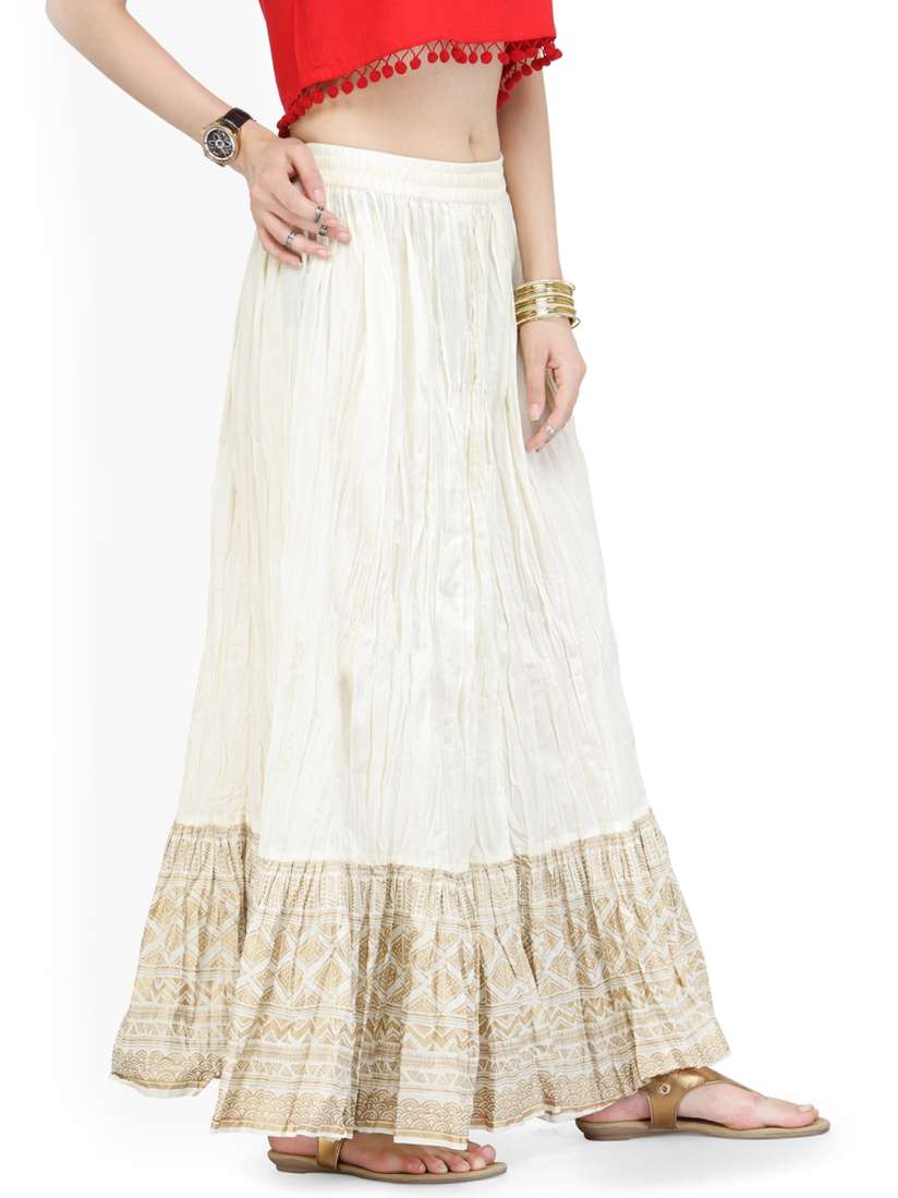 Buy Varanga Off White Gold Maxi Pure Cotton Skirt Skirts for Women 2147505 Myntra