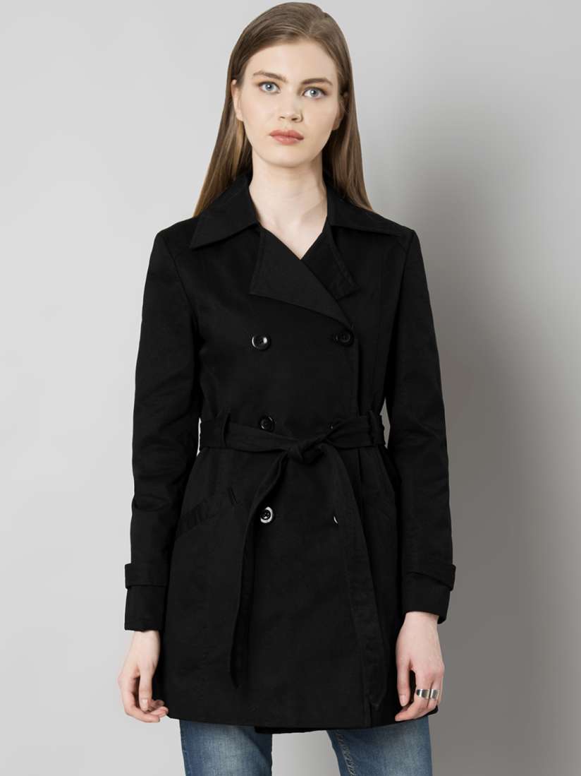 Buy FabAlley Black Double Breasted Trench Coat Coats for Women 2147997 Myntra