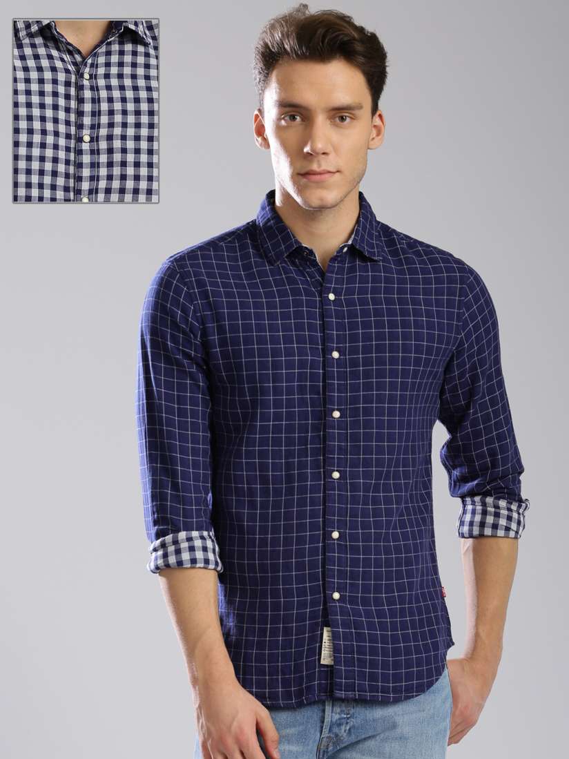 Buy Levis Men Blue White Checked Reversible Shirt Shirts for Men 2148577 Myntra