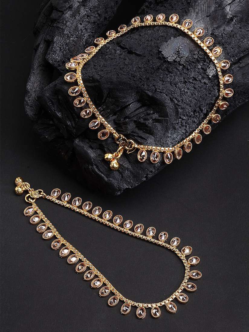 Anklet Jewellery Bf Buy Kennice Set Of Gold-Plated Stone-Studded