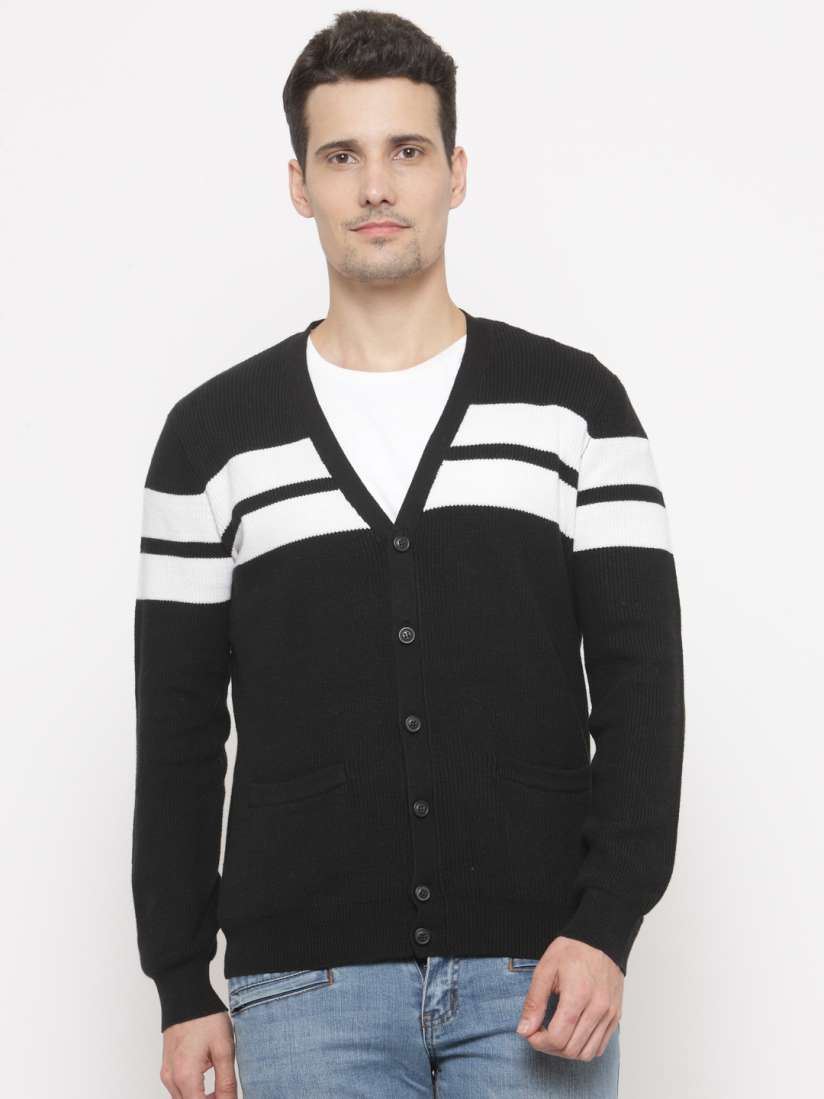 Buy FOREVER 21 Men Black White Striped Cardigan Sweaters for Men 2149074 Myntra