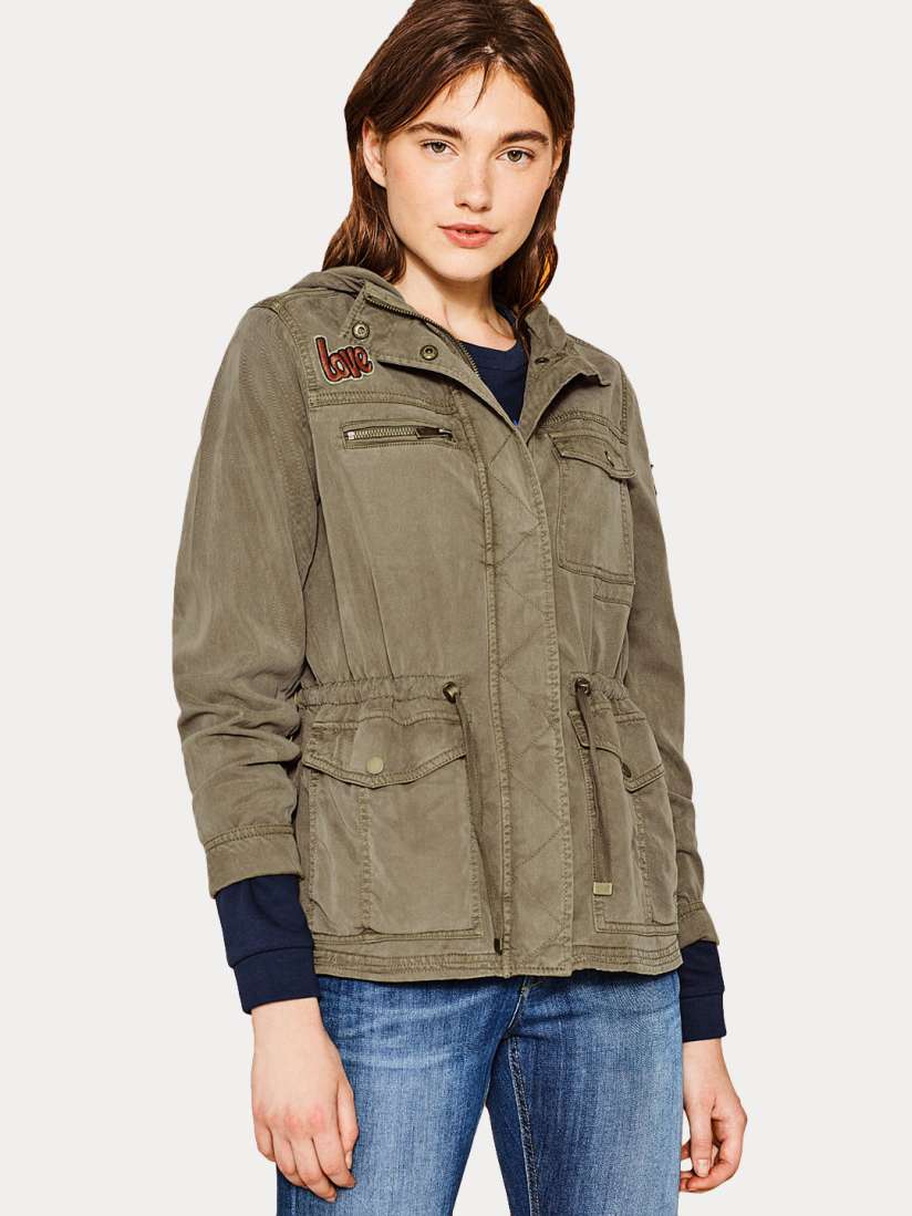 Green hooded denim jacket shop