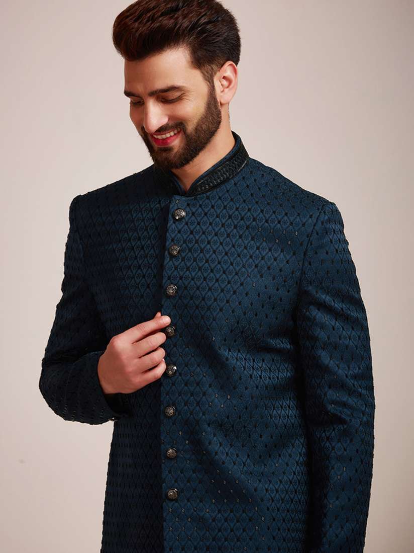 Manyavar blue sherwani discount