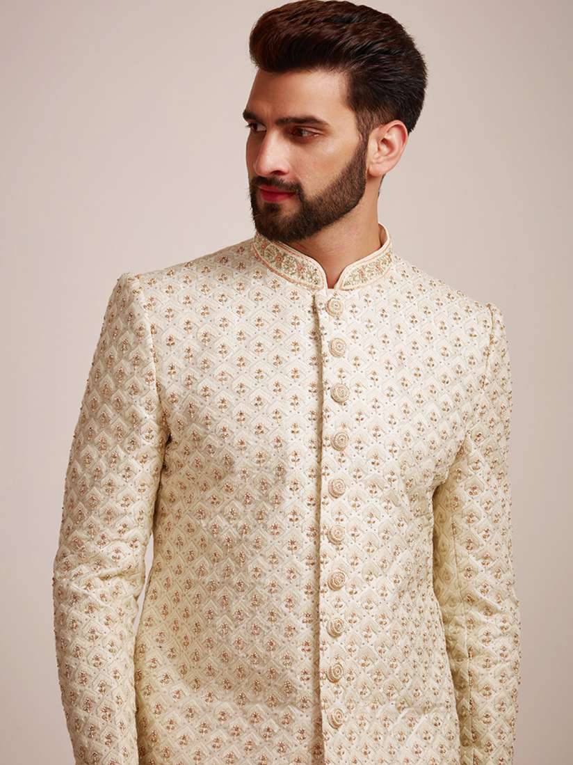 Buy Manyavar Men Self Design Art silk Sherwani Set Sherwani for Men 21496724 Myntra