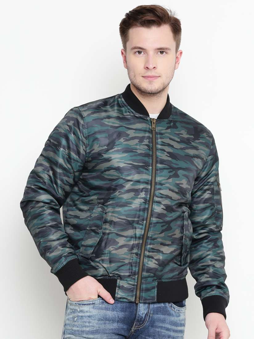 Buy FOREVER 21 Men Olive Green Black Camouflage Print Bomber Jacket Jackets for Men 2149675 Myntra