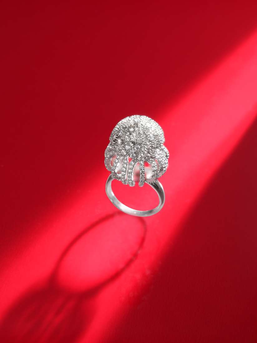 Buy Rubans Silver Plated AD Studded Adjustable Finger Ring Ring for Women 21499184 Myntra
