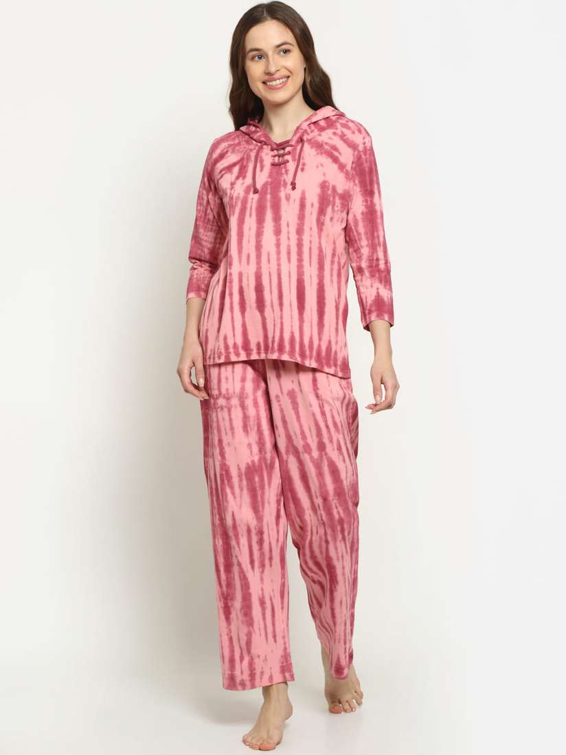 Buy Slumber Jill Women Tie Dye Hooded Night suit Night suits