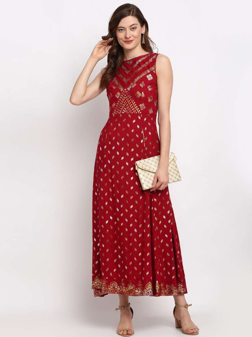 Buy Lovely Lady Ethnic Printed Round Neck Formal Maxi Dress Ethnic Dresses for Women 21501124 Myntra