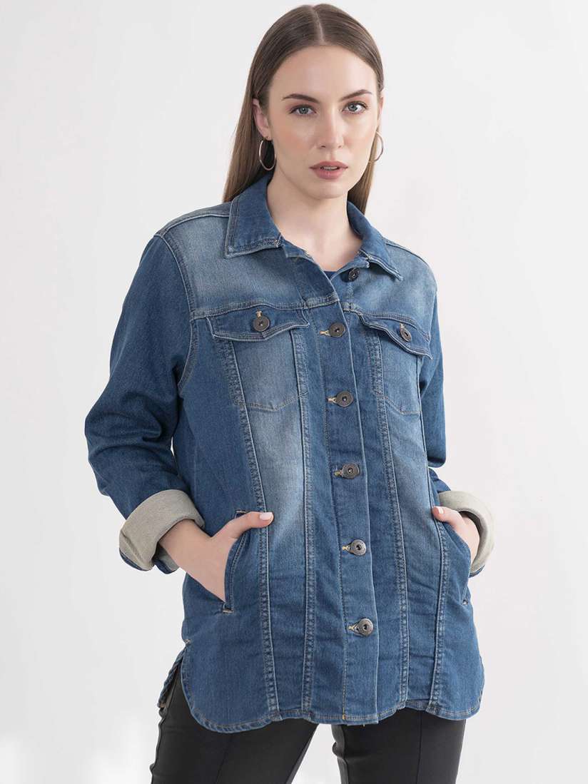 Buy B.Copenhagen Women Washed Lightweight Longline Denim Jacket Jackets for Women 21503712 Myntra