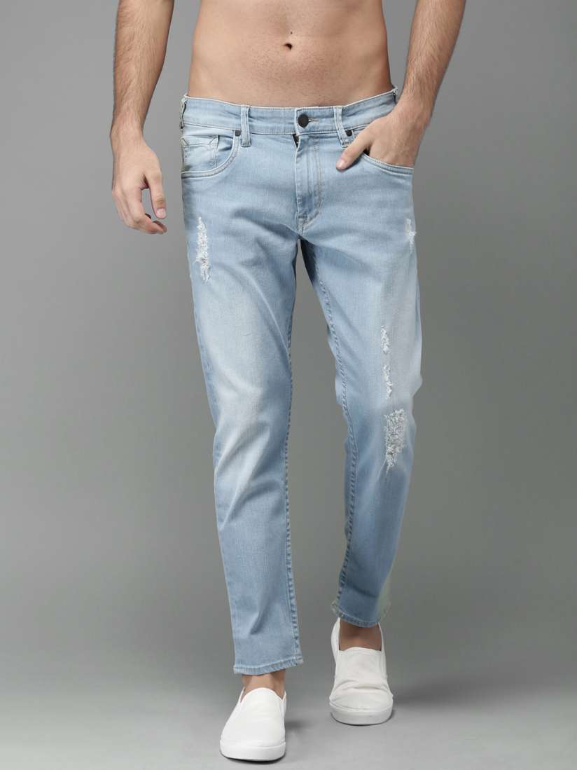 Buy HERE NOW Men Blue Slim Fit Mid Rise Mildly Distressed Stretchable Cropped Jeans Jeans for Men 2150846 Myntra