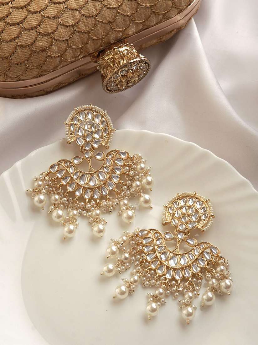 Buy TEEJH Gold-Plated Contemporary Chandbalis Earrings - Earrings for Women 21515506 | Myntra