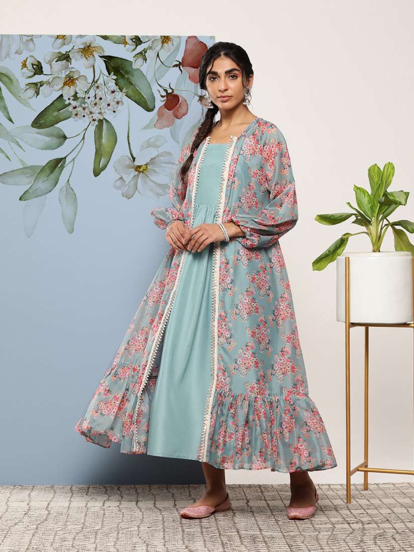 Buy Inddus Pleated Fit Flare Ethnic Maxi Dress Ethnic Dresses for Women 21529536 Myntra