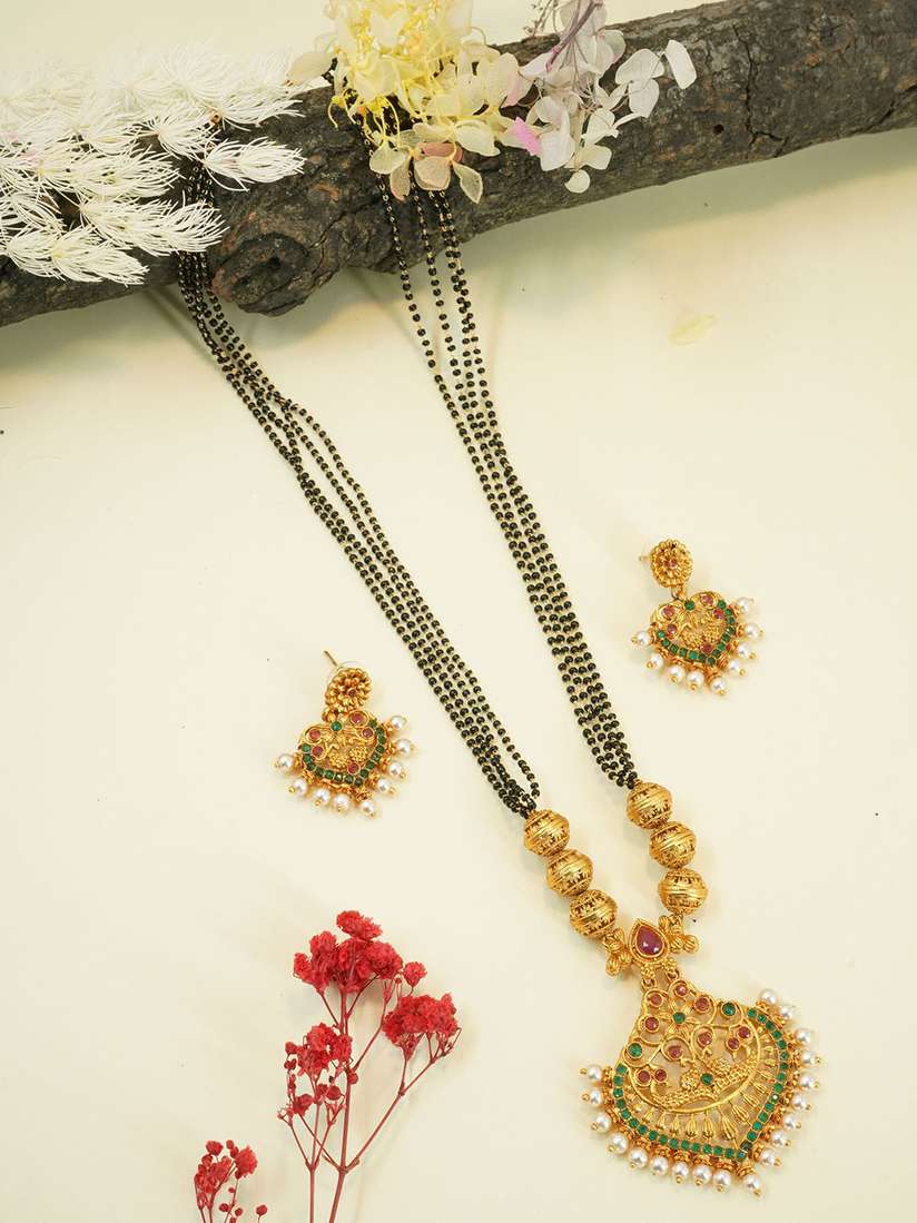 Earrings Gold Plated Mangalsutra Pendant YouBella Women's Pride