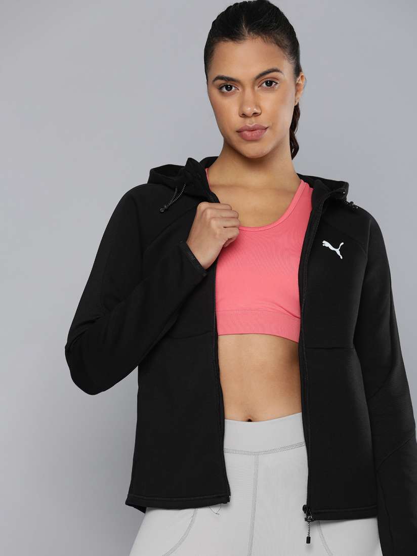 Buy Puma EVOSTRIPE Full Zip Closure dryCELL Hooded Outdoor Sporty Jacket Jackets for Women 21533228 Myntra