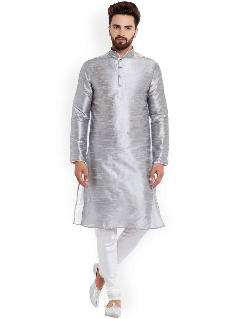 Buy Larwa Men Silver Toned White Solid Kurta with Churidar Kurta Sets for Men 2153759 Myntra