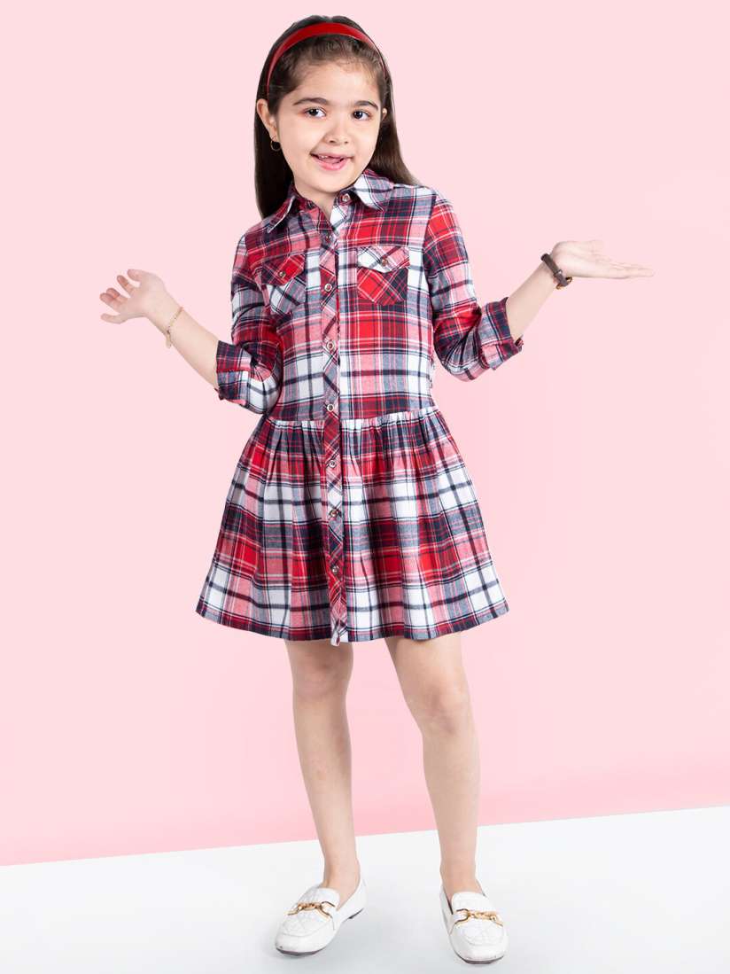 Buy Naughty Ninos Girls Checked Flared Pure Cotton Shirt Dress Dresses for Girls 21540332 Myntra