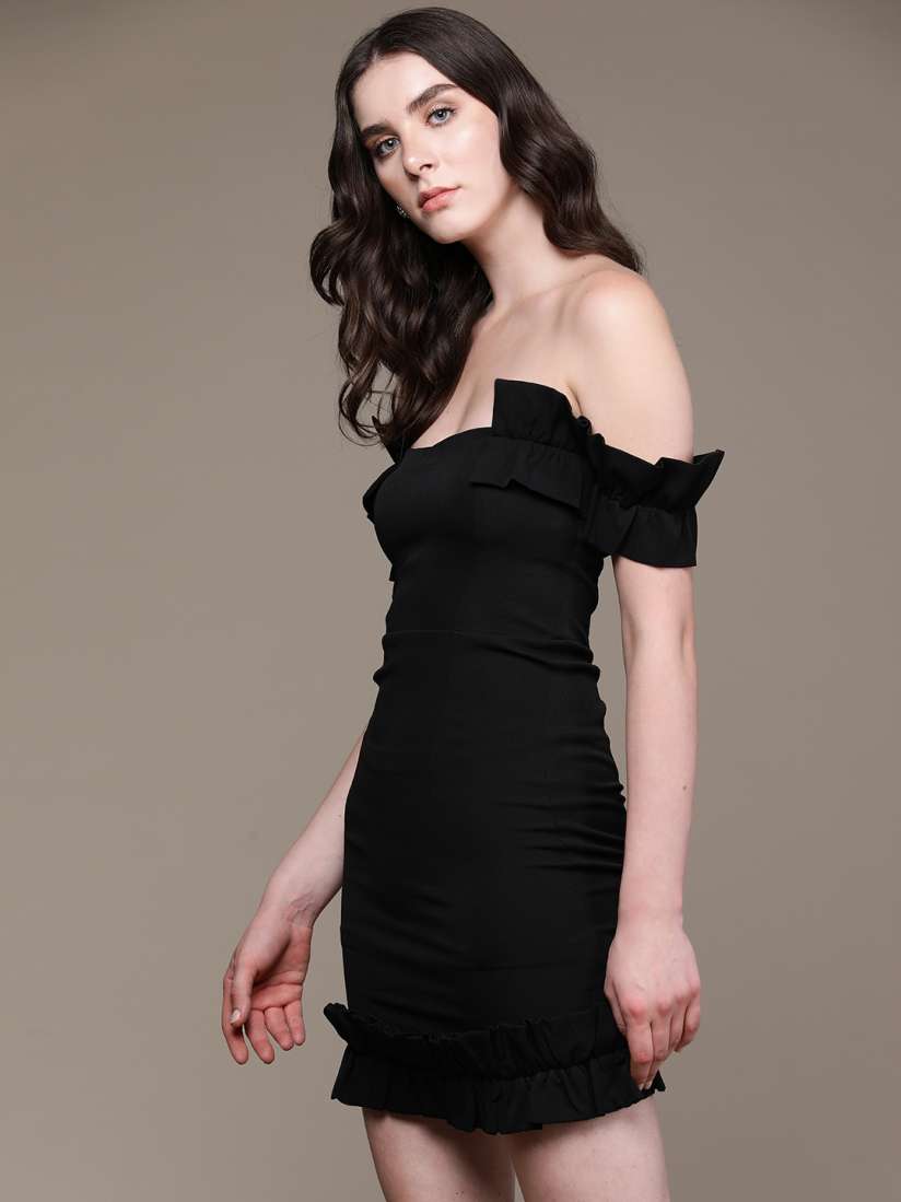 bebe Black All Day Off-Shoulder Bodycon Dress