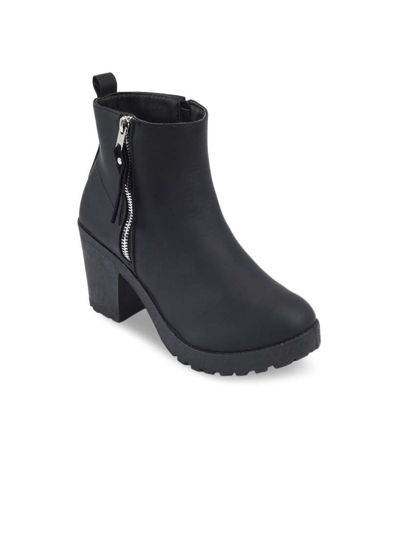 Truffle collection women black solid heeled boots top