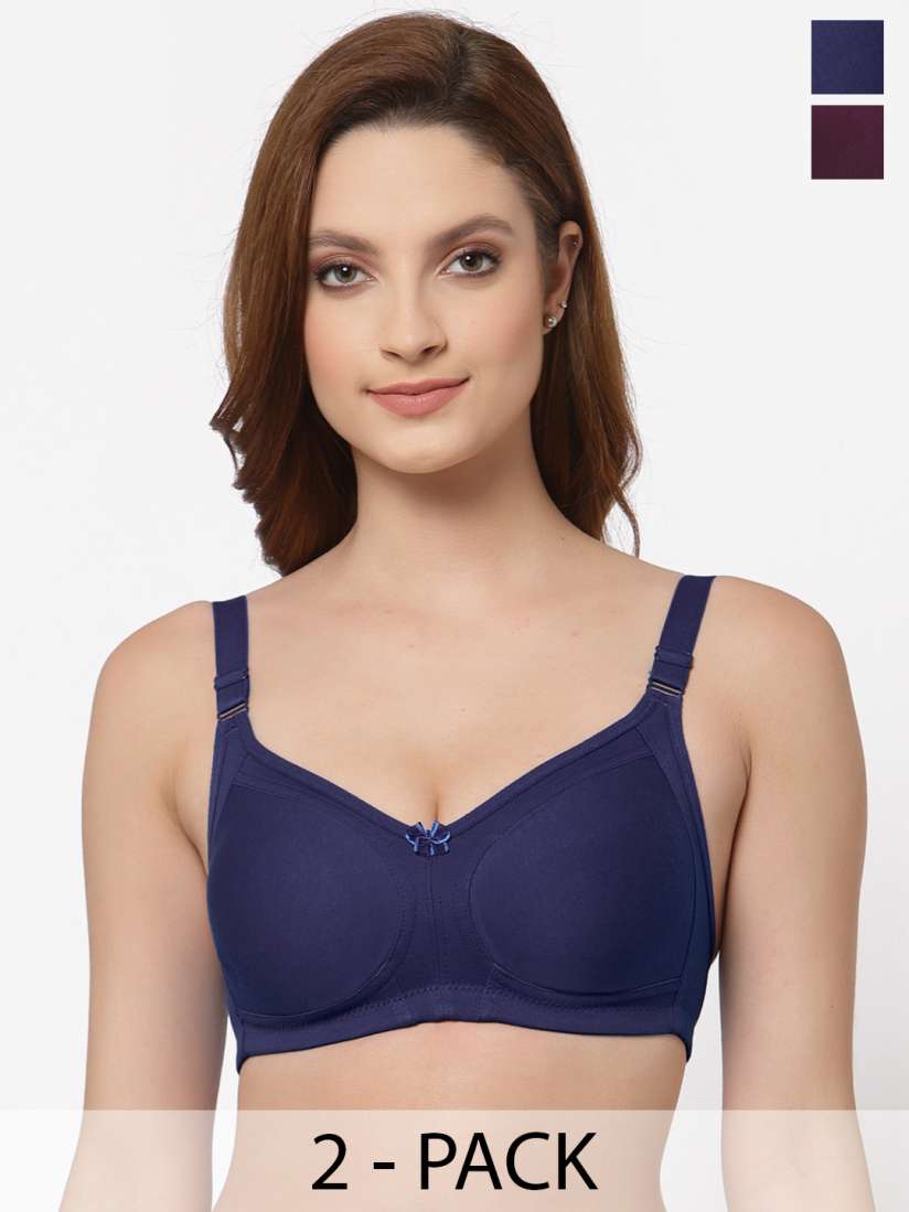 Buy Floret Pack of 2 Non Padded Non Wired Cotton Full Coverage Everyday Bra With Moulded Cups Bra for Women 21553238 Myntra