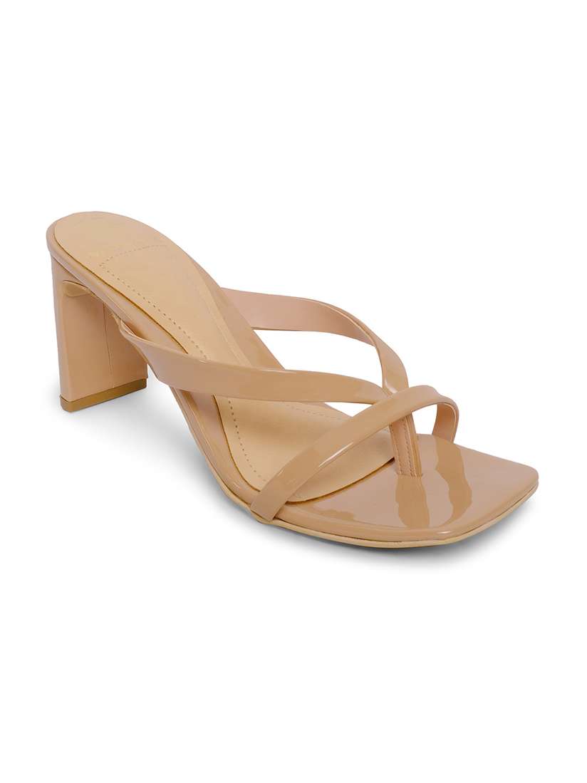 Meesho Beige Lace Up Block Heels Beige Open Toe Open Back Heels