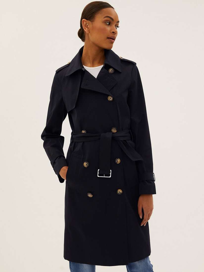 Ajio Double Breasted Trench Black Female Trench Coat Buy Marks