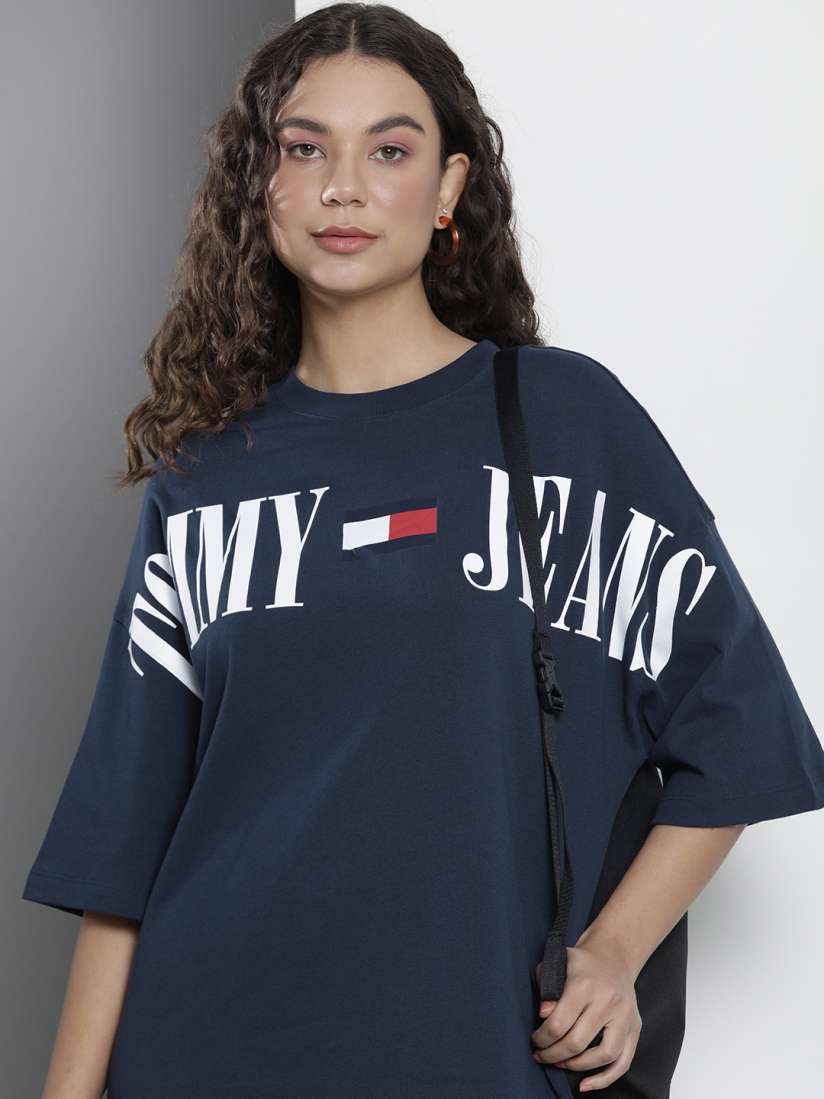 Buy Tommy Hilfiger Pure Cotton Brand Logo Printed Oversized T shirt Dress Dresses for Women 21560328 Myntra