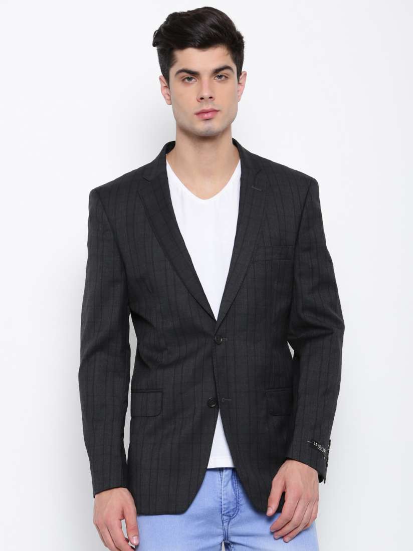 Buy U.S. Polo Assn. Charcoal Grey Regular Fit Single Breasted Formal Blazer Blazers for Men 2158056 Myntra