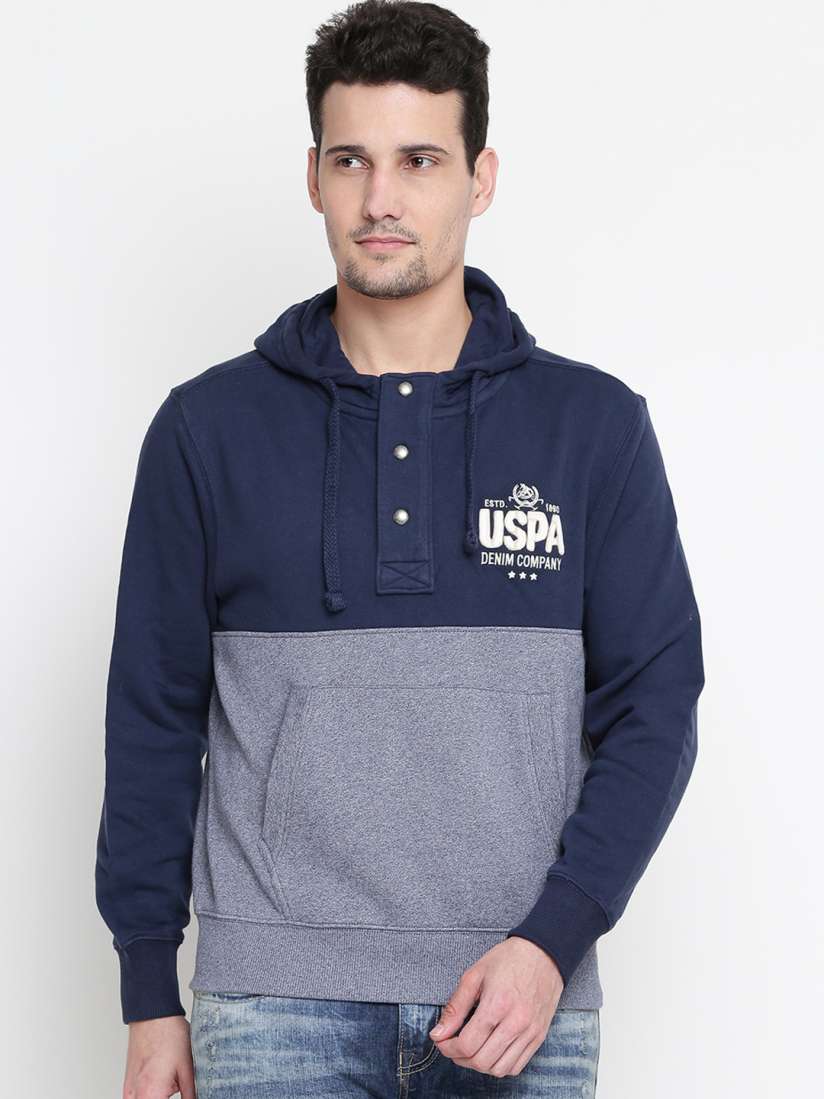 Buy U.S. Polo Assn. Denim Co. Men Navy Off White Colourblocked Hooded Sweatshirt Sweatshirts for Men 2158158 Myntra