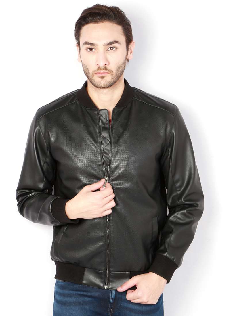 Buy Van Heusen Men Black Solid Biker Jacket Jackets for Men 2159762 Myntra