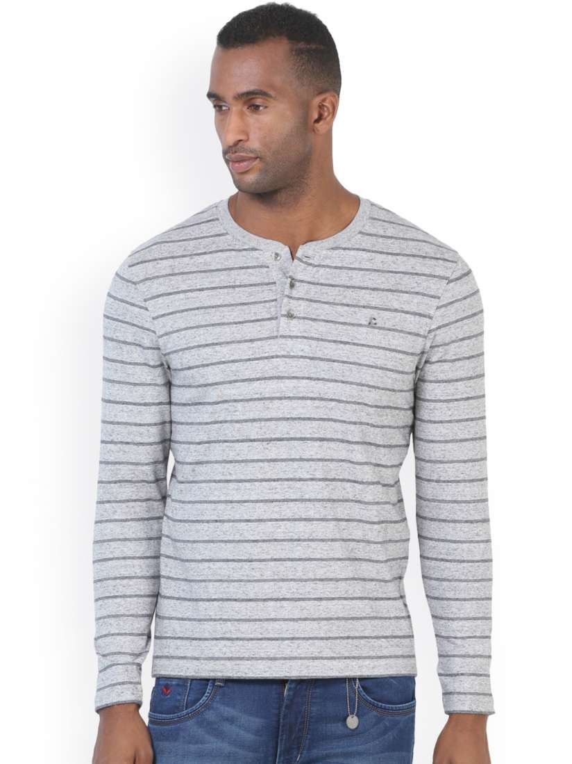 Buy Crimsoune Club Men Grey Striped Henley T shirt Tshirts for Men 2159925 Myntra