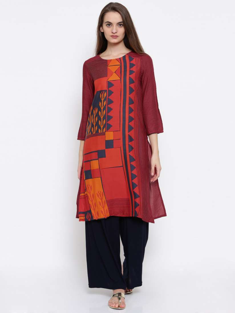 Buy Global Desi Women Red Printed Straight Kurta Kurtas for Women 2160909 Myntra