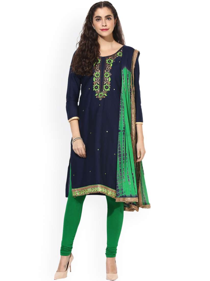 Buy Saree mall Navy Blue Green Cotton Blend Unstitched Dress Material Dress Material for Women 2161692 Myntra